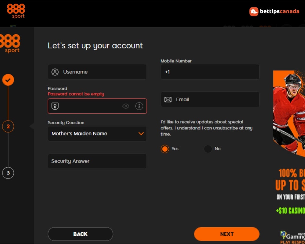 Set up Account 888sport Canada